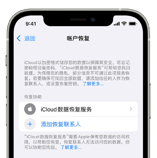 桃山苹果手机维修分享在 iPhone 上设置帐户恢复联系人的方法 